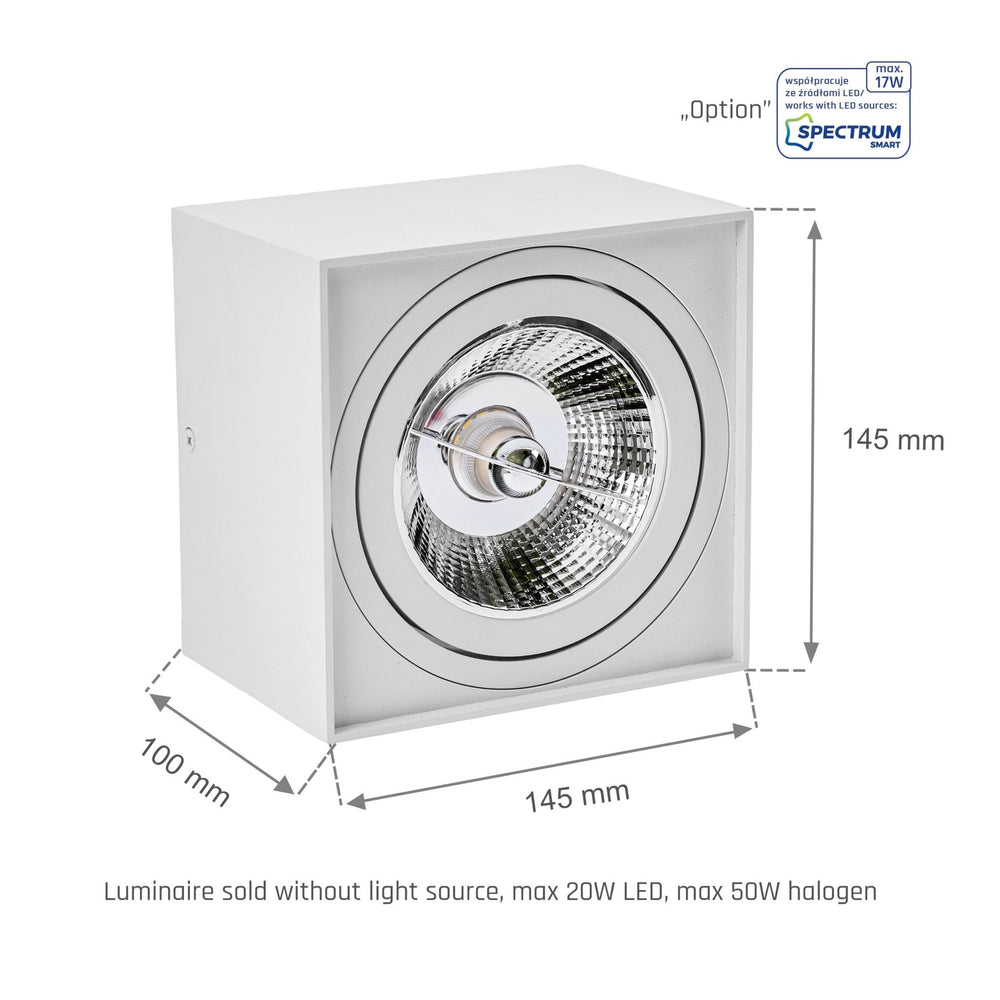 Spectrum CHLOE AR111 GU10 quadratische LED-Spot, IP20, weiß, Aluminiumgehäuse, 250V, Innenbereich, lange Lebensdauer
