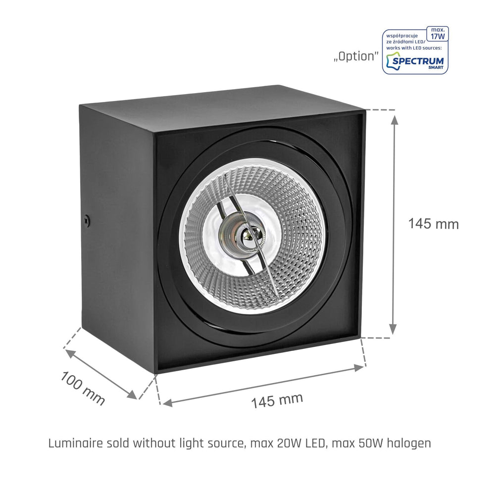 Spectrum Chloe AR111 GU10 LED-Spot Schwarz 4000K quadratisch IP20 - Aluminium Deckenmontage
