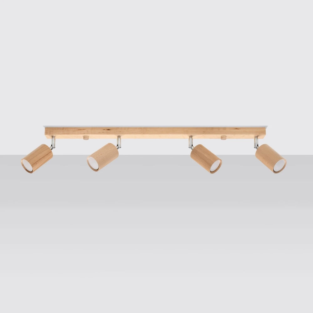 Sollux Lighting BERG 4 LED Deckenstrahler, Naturholz, IP20, 220-240V, CRI 80, CE RoHS, 4x50W max