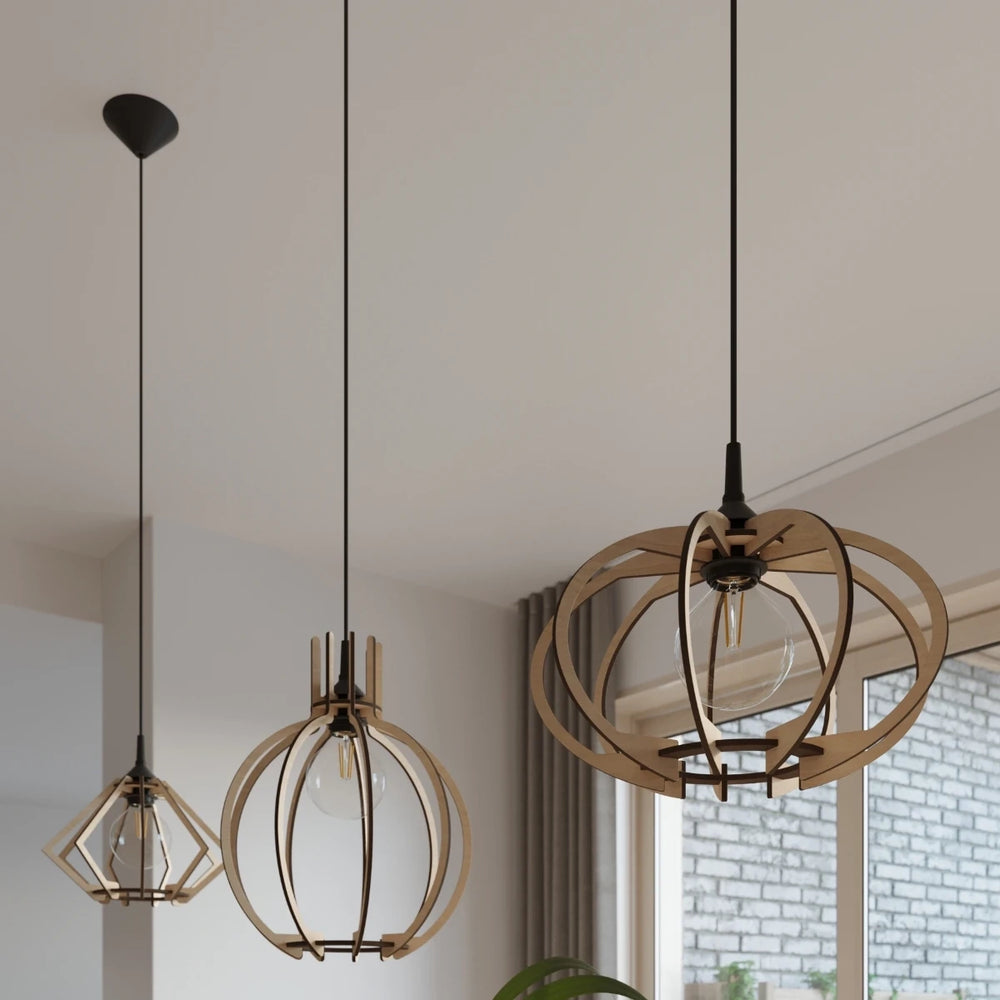 Sollux Lighting LED hanging lamp wood POMPELMO, E27 socket, IP20, 220-240V, Matte Gold Brass finish