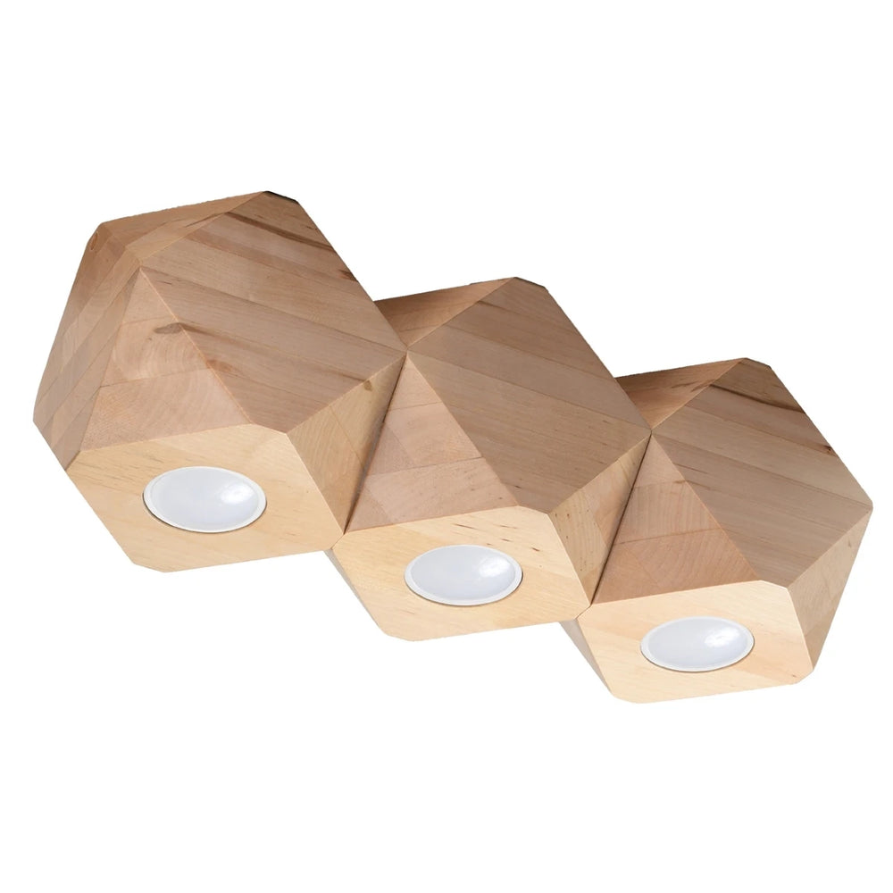 Sollux Lighting LED Deckenstrahler Woody 3 in natürlichem Holz und Mattgold, IP20, 220-240V, CE RoHS
