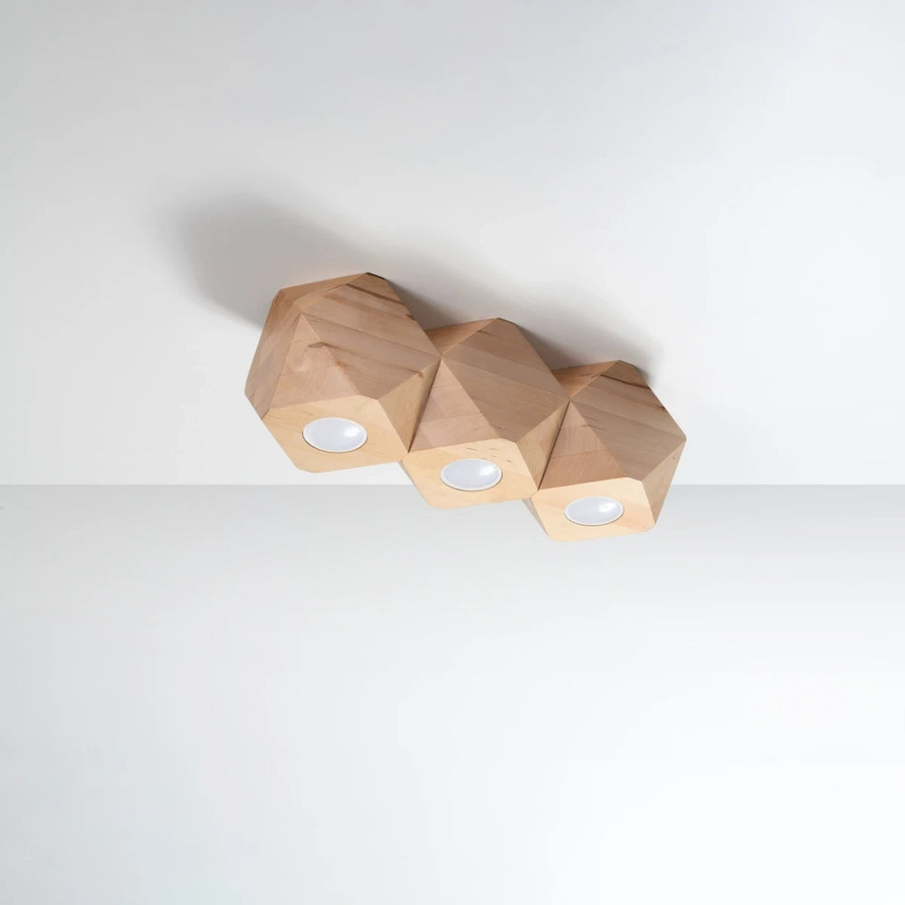 Sollux Lighting LED Deckenstrahler Woody 3 in natürlichem Holz und Mattgold, IP20, 220-240V, CE RoHS