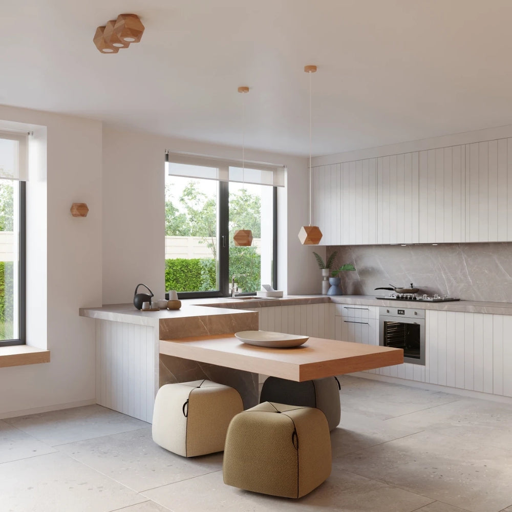 Sollux Lighting LED Deckenstrahler Woody 3 in natürlichem Holz und Mattgold, IP20, 220-240V, CE RoHS