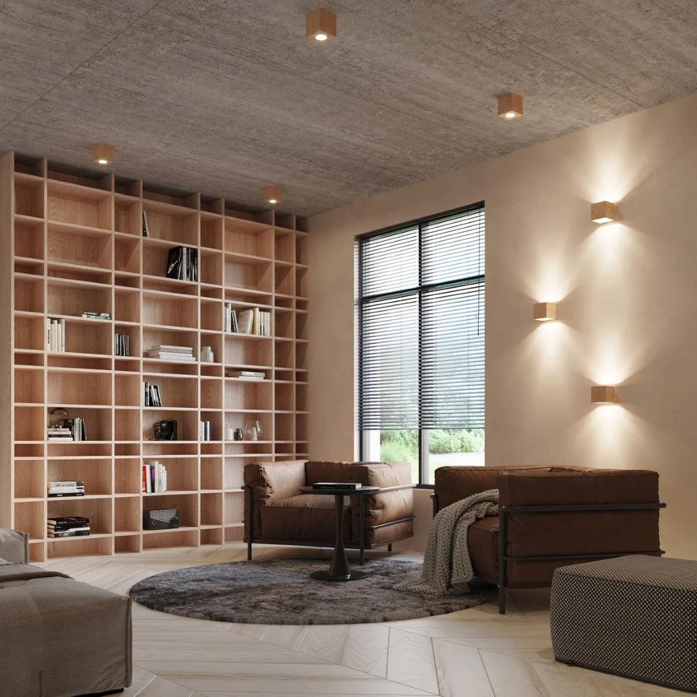 Sollux Lighting QUAD ceiling spotlight natural wood, GU10 socket, IP20, 230V, 100x100mm
