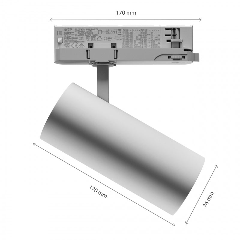 Spectrum ANDROMEDA 3-Phase LED Track Light 15-27W 4000K 3200 lumens 36° 60° White IP20 CRI>90