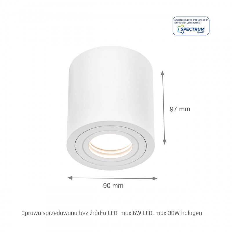 Spectrum CHLOE GU10 Deckenaufbauleuchte, Weiß, IP65, Aluminium Glas, 250V, 90x97mm