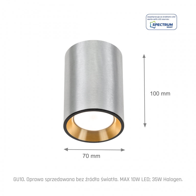 Spectrum CHLOE MINI GU10 surface-mounted ceiling light, Silver body with Gold ring and Black edge, IP20