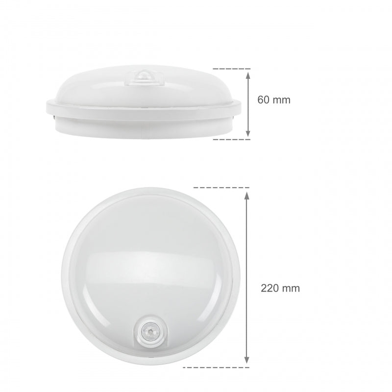 Spectrum LED 20W ceiling lamp IP54 230V 4000K neutral white round PIR sensor 2300 lumens White