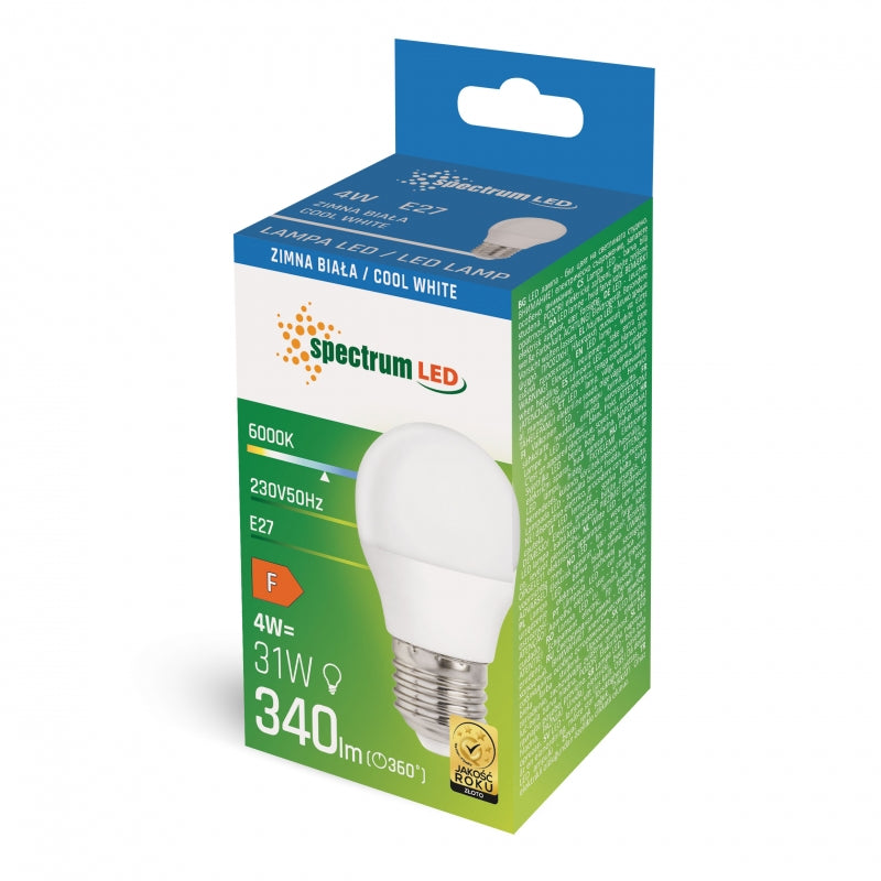 Spectrum LED Lampe G45 E27 4W 230V 6000K Kaltweiß 340 Lumen 160° Abstrahlwinkel nicht dimmbar