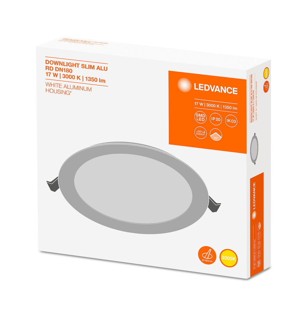 Ledvance LED Downlight Value DN180 17W 1350 lumens 3000K 110° Warm White 230V 192mm Ceiling Light