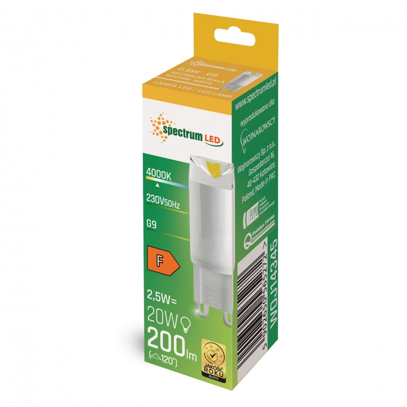 Spectrum LED G9 bulb 230V 2.5W 4000K Neutral White 200 lumens ceramic non dimmable indoor lighting