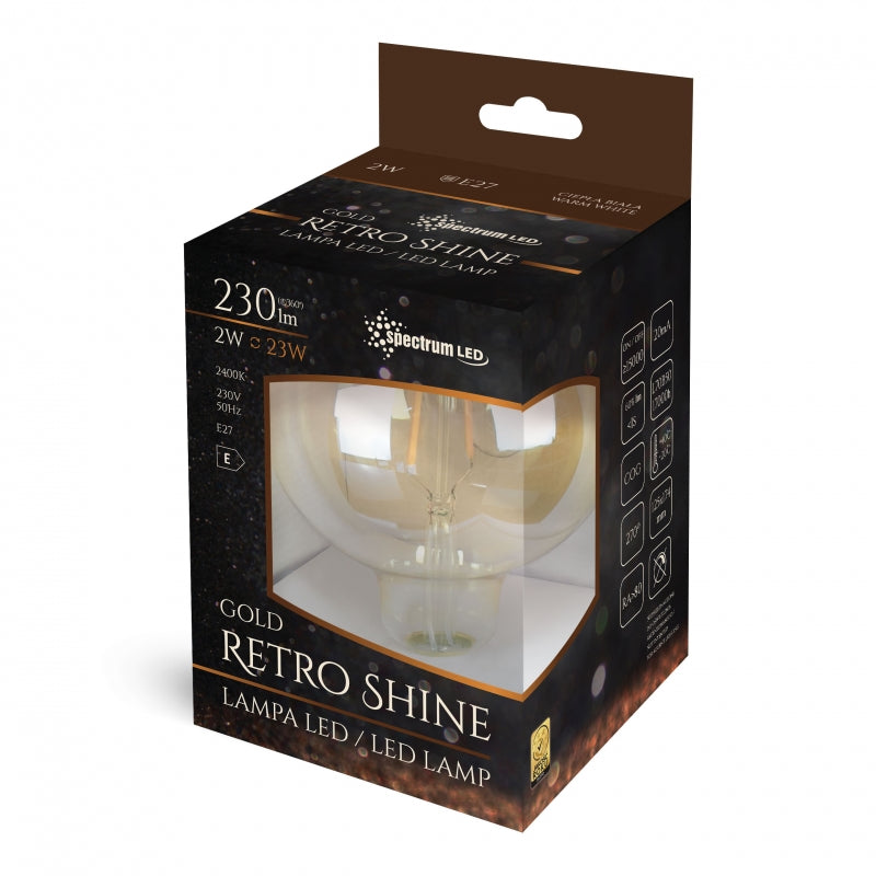 Spectrum LED Globe G125 E27 2W 230V 2400K Warmweiß Retroshine COG-Filament 230 Lumen nicht dimmbar