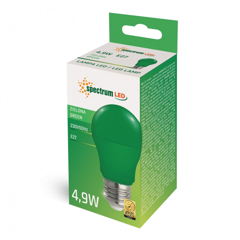 Spectrum LED GLS A50 bulb E27 230V 4.9W Green 270° non dimmable indoor lighting