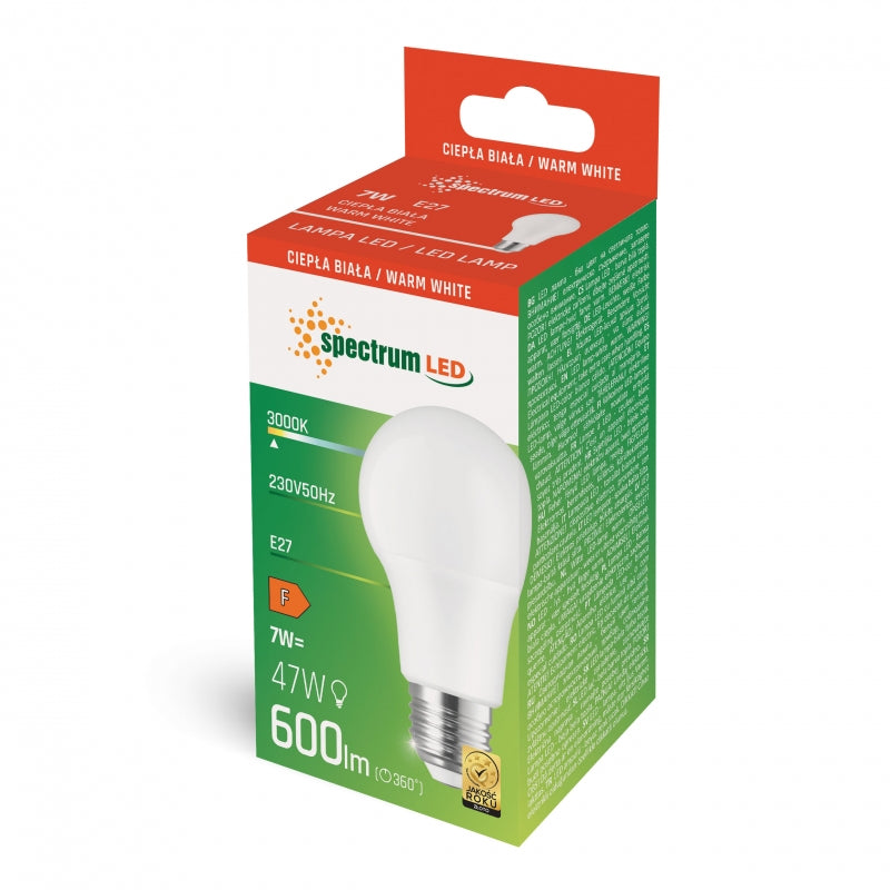 Spectrum LED GLS A60 Lampe E27 7W 230V 3000K Warmweiß 600 Lumen 270° Abstrahlwinkel Nicht dimmbar