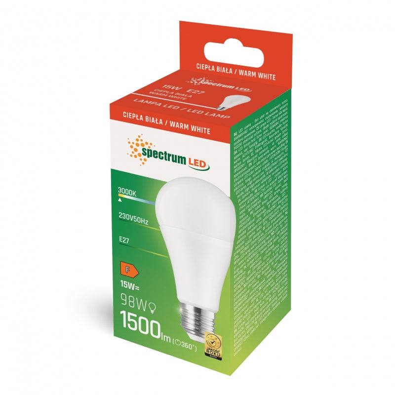 Spectrum LED GLS Lampe E27 15W 230V 3000K Warmweiß 1500 Lumen 270° Abstrahlwinkel nicht dimmbar