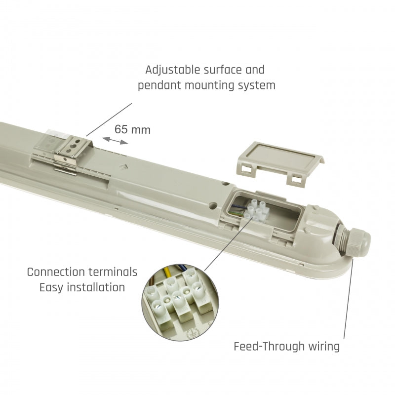 Spectrum LED LIMEA GIGANT Hermetisch 1200mm 38W 6000K 230V IP65 IK10 Kaltweiß Decken- oder Pendelleuchte Grau