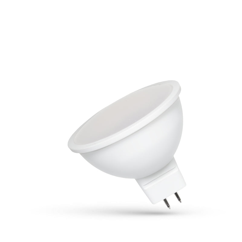 Spectrum LED MR16 6W 12V Warm White 3000K GU5.3 bulb with milky cover, 480 lumens, 120° beam angle