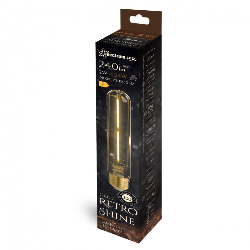 Spectrum LED T30 E27 2W 230V COG filament 240 lumens 2400K warm white Retro Shine bulb