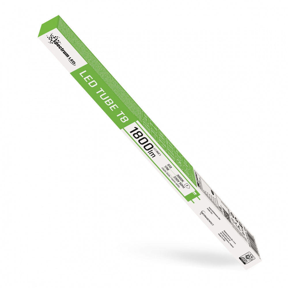 Spectrum LED Tube 120cm G13 17W 230V 3000K Warm White 1800 lumens 270° CRI 80 indoor lighting