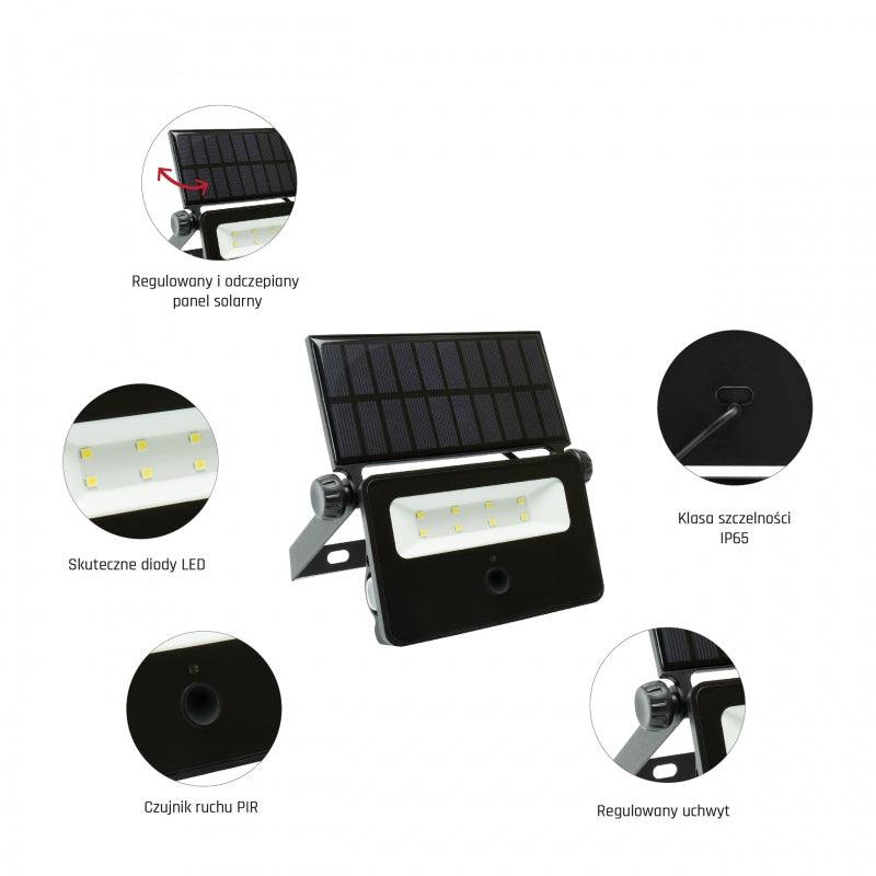 Spectrum NOCTIS SOLARIS MINI LED floodlight 2W 6000K 200 lumens IP65 Black with PIR motion sensor solar powered