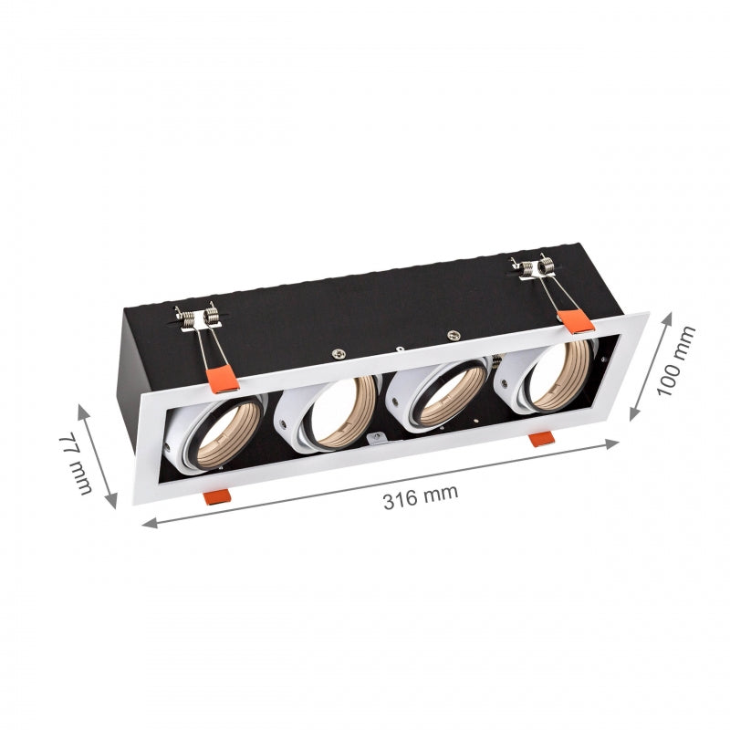 Spectrum Einbaurahmen LED GU10 x4, 4x10W, 250V, IP20, Weißes Aluminiumgehäuse für Innenbeleuchtung