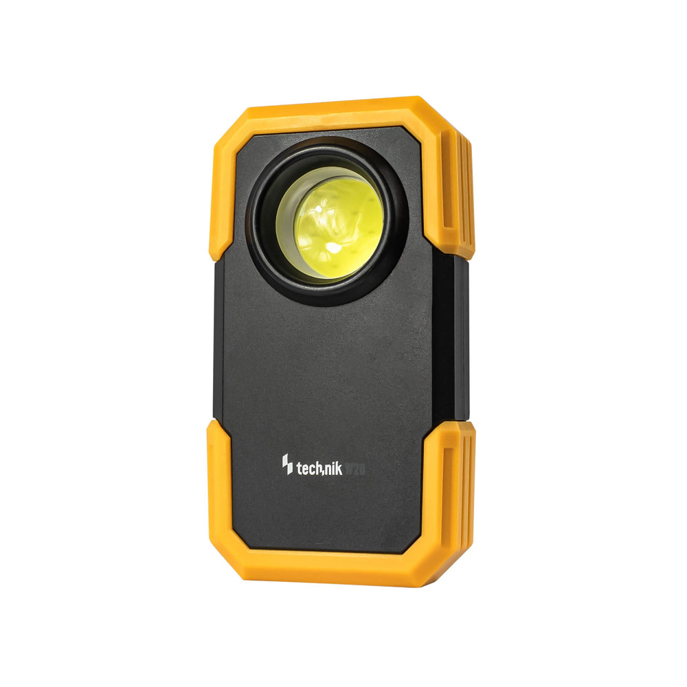Technik LED Taschenlampe W20 COB 250 Lumen, betrieben mit 3xAAA, weißes Kunststoffgehäuse, IPX2 mit Magnet und Clip