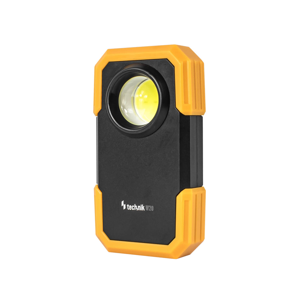 Technik LED Taschenlampe W20 COB 250 Lumen, betrieben mit 3xAAA, weißes Kunststoffgehäuse, IPX2 mit Magnet und Clip