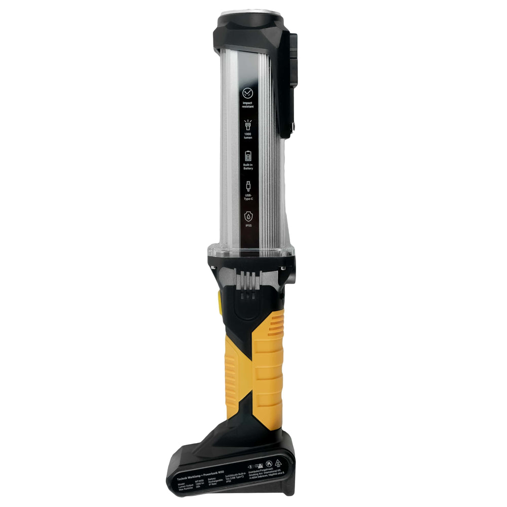 Technik LED Taschenlampe W50 COB+XPG 1000 Lumen Weiß IP55 mit USB Typ-C wiederaufladbarem Akku und Powerbank