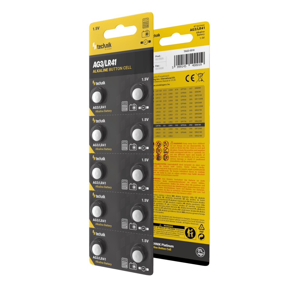 Technik Platinum AG3 LR41 192 392 1.5V Alkaline Knopfzellenbatterie 10er-Pack für Uhren und kleine Geräte