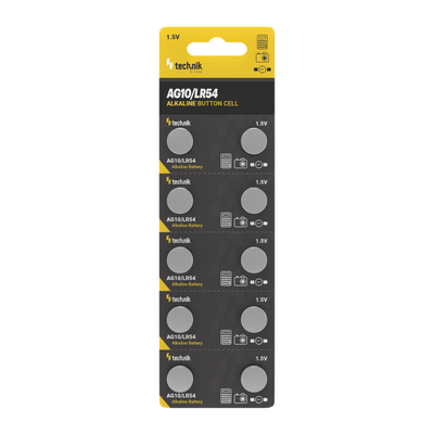 Technik Platinum Alkaline Button Cell AG10 LR54 189 389 1.5V B10 Pack of 10 for reliable small devices
