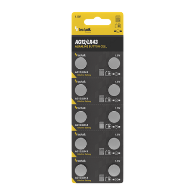 Technik Platinum Alkaline Button Cell AG12 LR43 186 386 1.5V B10 pack of 10 for watches and small devices