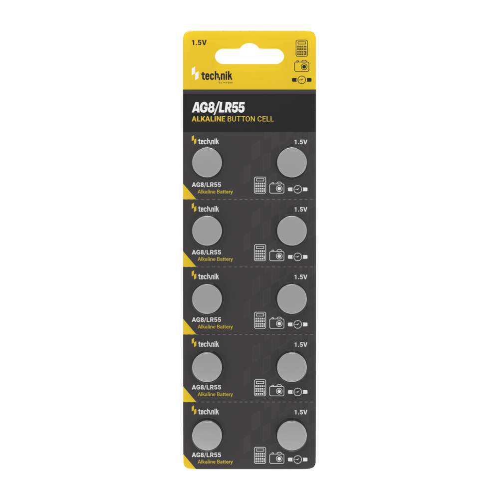 Technik Platinum Alkaline Button Cell AG8 LR55 191 391 1.5V B10 pack of 10 for watches and electronics