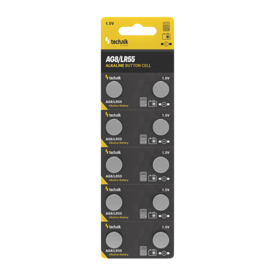 Technik Platinum Alkaline Button Cell AG8 LR55 191 391 1.5V B10 pack of 10 for watches and electronics
