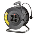 Technik Professional Kabeltrommel 50m 1.5mm² Schwarz 16A 4 Steckdosen mit Schalter Innen Außen