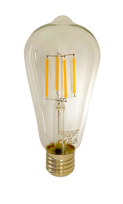 Lcb led filament lamp st64 edison clear glass e27 4w 390 lumen 2700k warm white