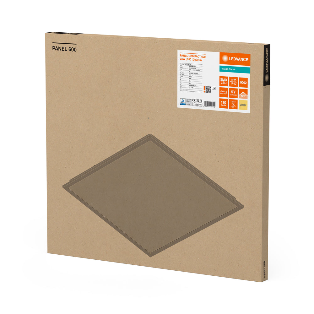 Ledvance LED Panel Compact 33W 3630 lumens 3000K 220-240V IP20 CRI 80 Aluminium White 60x60cm CE RoHS
