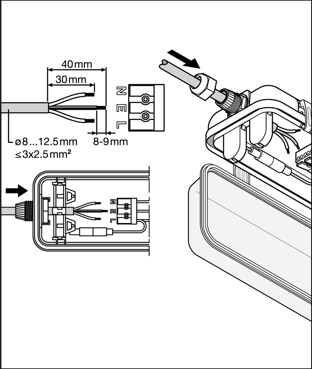 Tsong LED Röhrenleuchte 120cm IP65 wasserdicht für zwei LED Röhren, Aluminium matt gold
