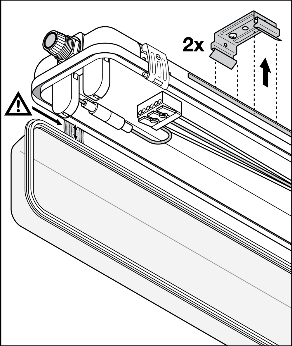 Tsong LED Röhrenleuchte 120cm IP65 wasserdicht für zwei LED Röhren, Aluminium matt gold