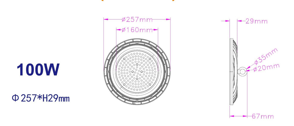 TSONG LED UFO High Bay 100W 6000K DOB driver, durable design, ideal for warehouses and industrial lighting