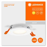 Ultra Slim LED Downlight White 4.5W 240 lumens 3000K warm white 85mm cutout 72mm 230V