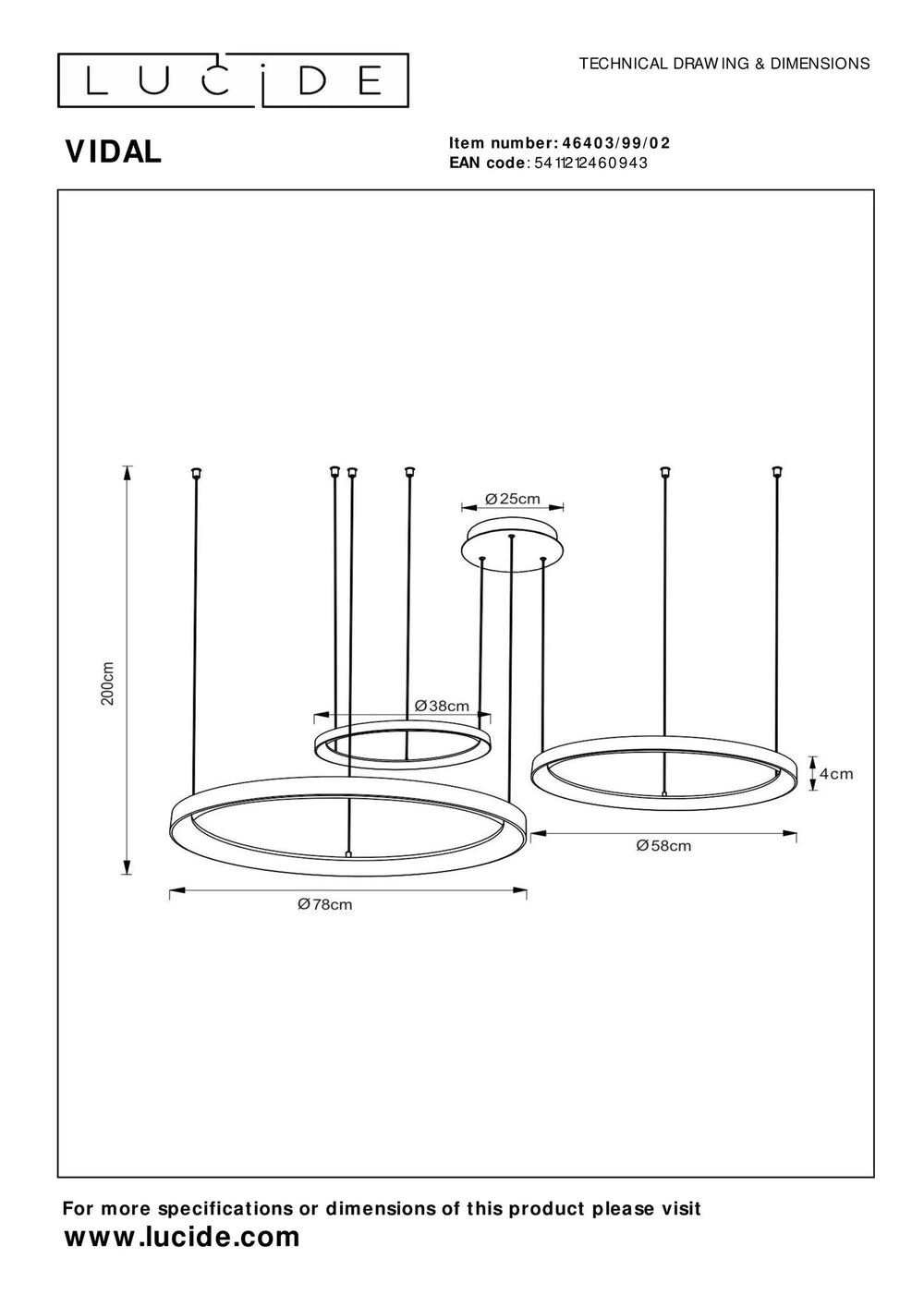 Lucide Vidal LED Pendelleuchte Ø78 cm 2700K mattgold
