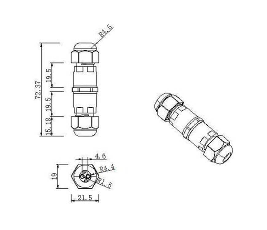 LCB wasserdichter 3-poliger Kabelverbinder für 0,5-1mm² 220-240V, IP68 Außenbereich, CE RoHS zertifiziert