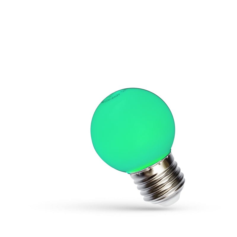 Spectrum LED Lampe G45 grün 1W mit E27 Fassung, 230V, 270° Abstrahlwinkel, 17000 Stunden, CRI 80, IP20, Innenbereich