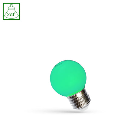Spectrum LED Lampe G45 grün 1W mit E27 Fassung, 230V, 270° Abstrahlwinkel, 17000 Stunden, CRI 80, IP20, Innenbereich