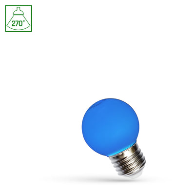 Spectrum LED Kugel G45 E27 1W blau, 230V, 270° Winkel, 17000 Stunden, IP20, CRI 80 Lumen, nicht dimmbar