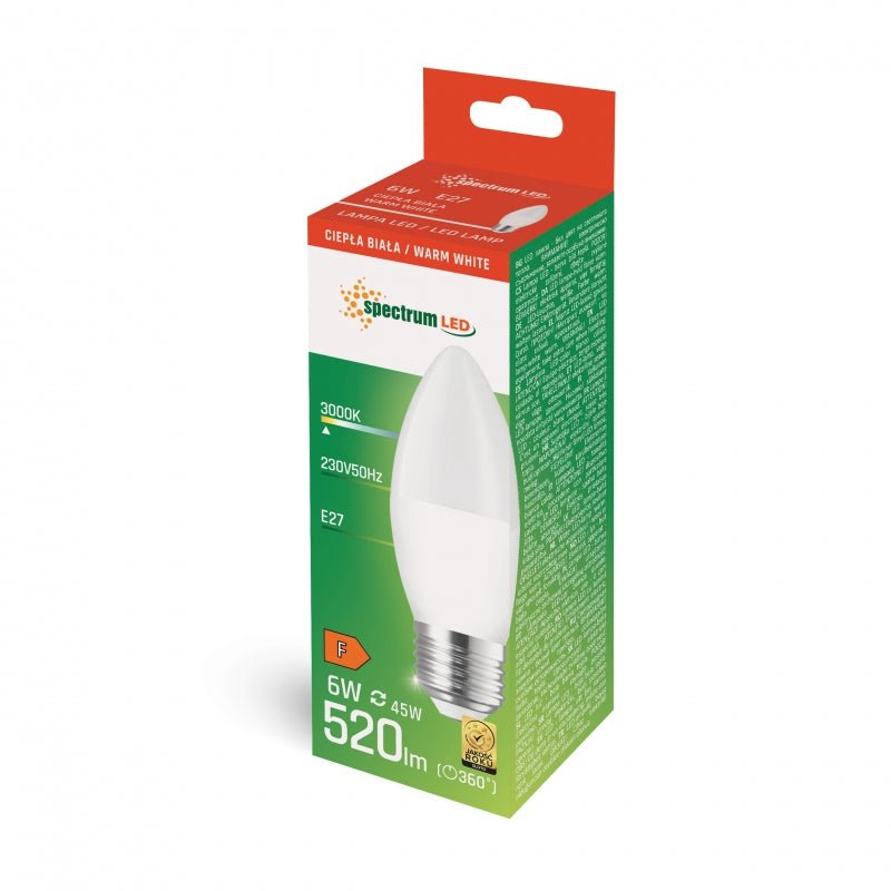 Spectrum LED Kerzenlampe C37 E27 warmweiß 3000K 6W 520 Lumen 160° - perfekte Atmosphäre zu Hause