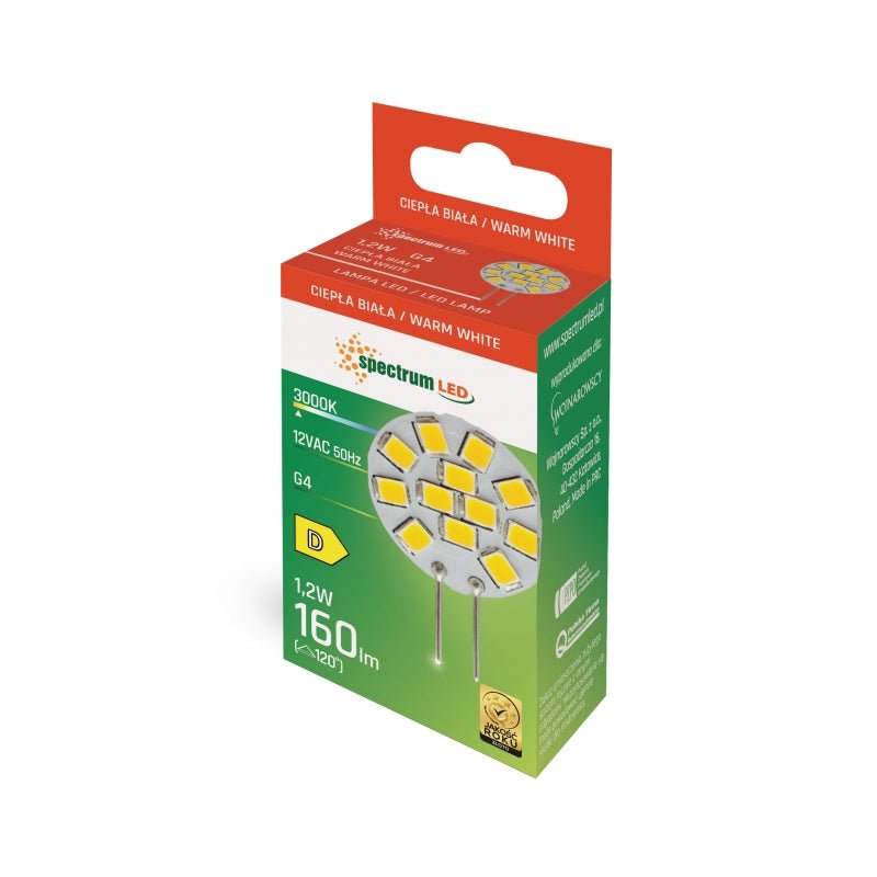 Spektrum LED G4 12V 1.2W 3000K warmweiß 160 Lumen 120° Abstrahlwinkel Innenbereich