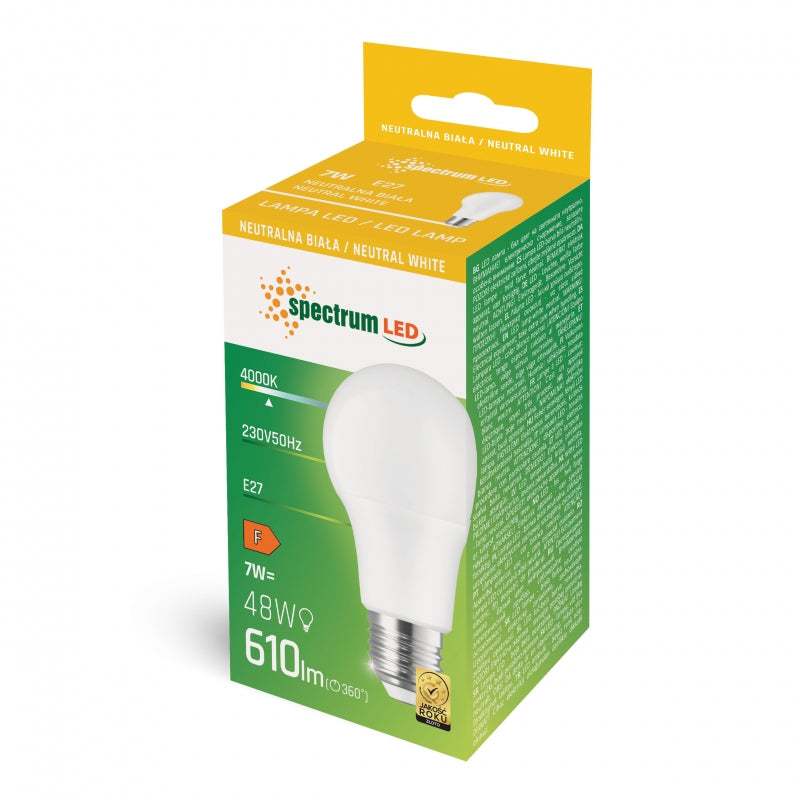 Spectrum LED GLS A60 Lampe E27 7W 230V 4000K neutralweiß 610 Lumen 270° Abstrahlwinkel nicht dimmbar