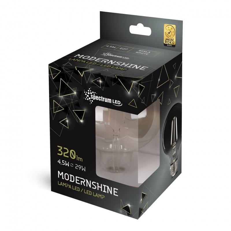 Spectrum LED G125 E27 4.5W 230V 4000K 320 Lumen natürliche weiße Beleuchtung 17.000 Stunden Lebensdauer