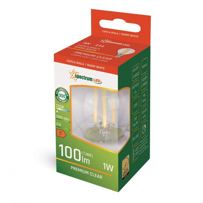 Spectrum LED bulb G45 E14 2700K 230V 1W warm white, 100 lumens, 300° beam angle, energy-saving and durable